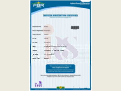 Taxpayer Registration Certificate FBR Office Faisalabad 38000 Pakistan.